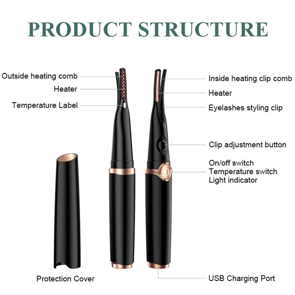 Electric Heated Eyelash Curler Natural Eyelash Curling Quick Heating Long Lasting Professional Electric Eyelashes Clip