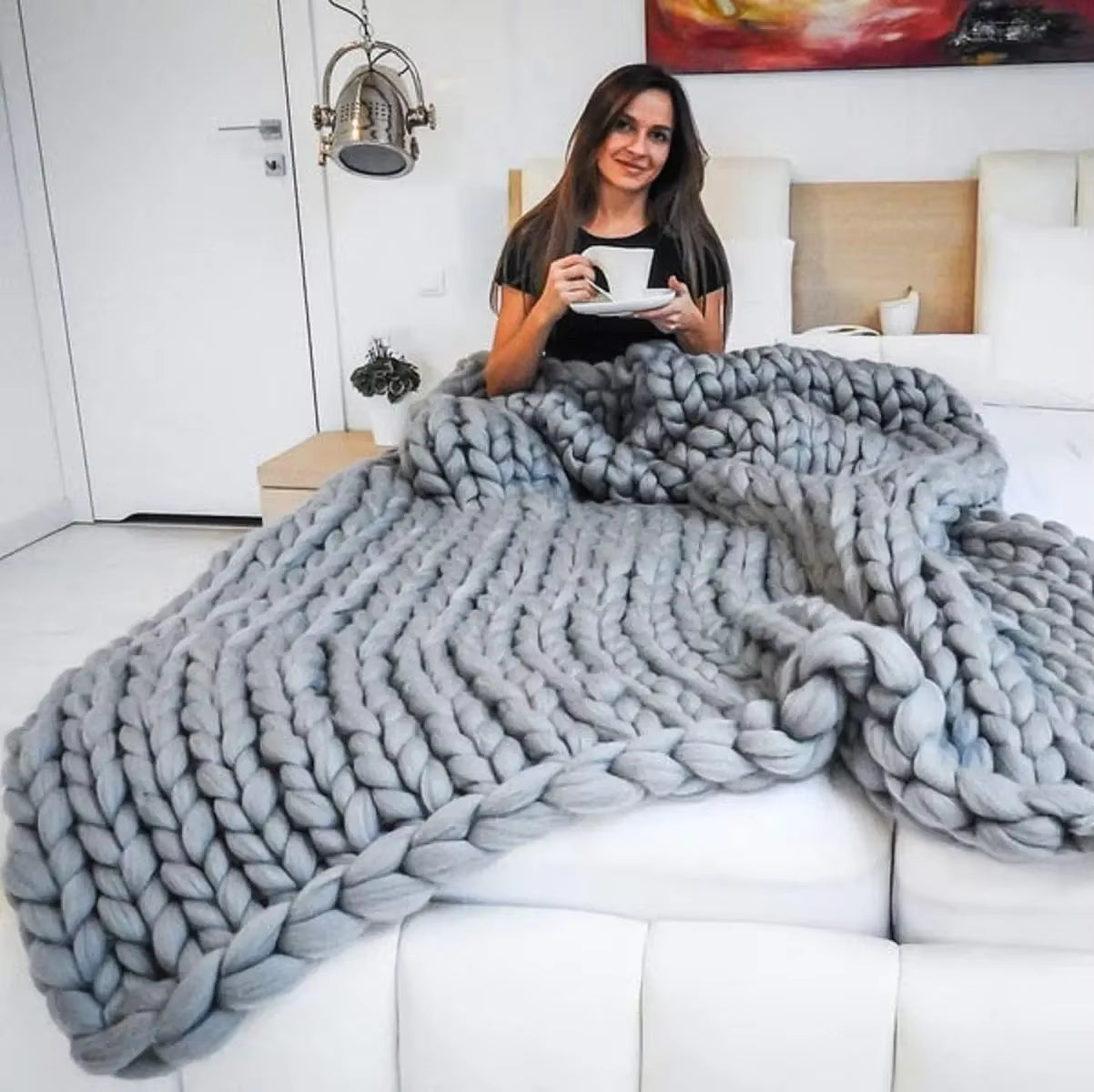 Chenille Chunky Knit Blanket Throw Handmade Warm Cozy Blanket Couch Bed Soft Fleece Banket Christmas Thick and Giant Yarn Throws